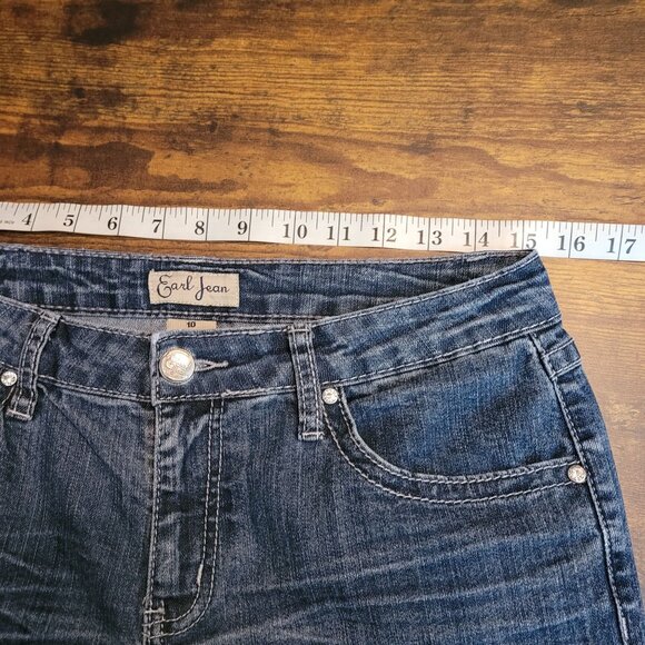Earl Jeans Size 10 Mid Rise Straight Jeweled Button Flap Wings Medium Light - Picture 6 of 11